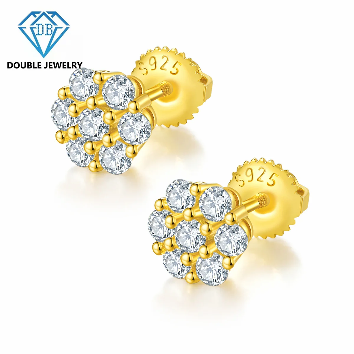 

Double jewelry 925 Sterling Silver plated yellow gold Classic fine Stud Earrings setting Moissanite diamond for Women Men couple