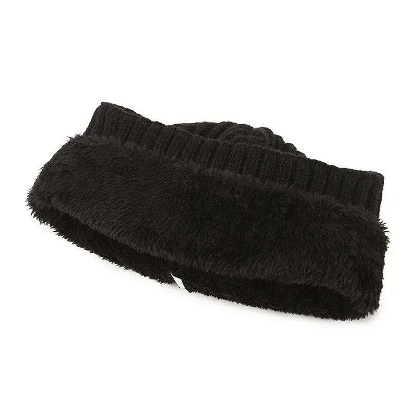 Outdoor Men Winter Knitted Hat Plush Warmth Peaked Cap Earmuff Casual Fashion Faux Fur Lined Bomber Hats Cycling Ear Protection 6