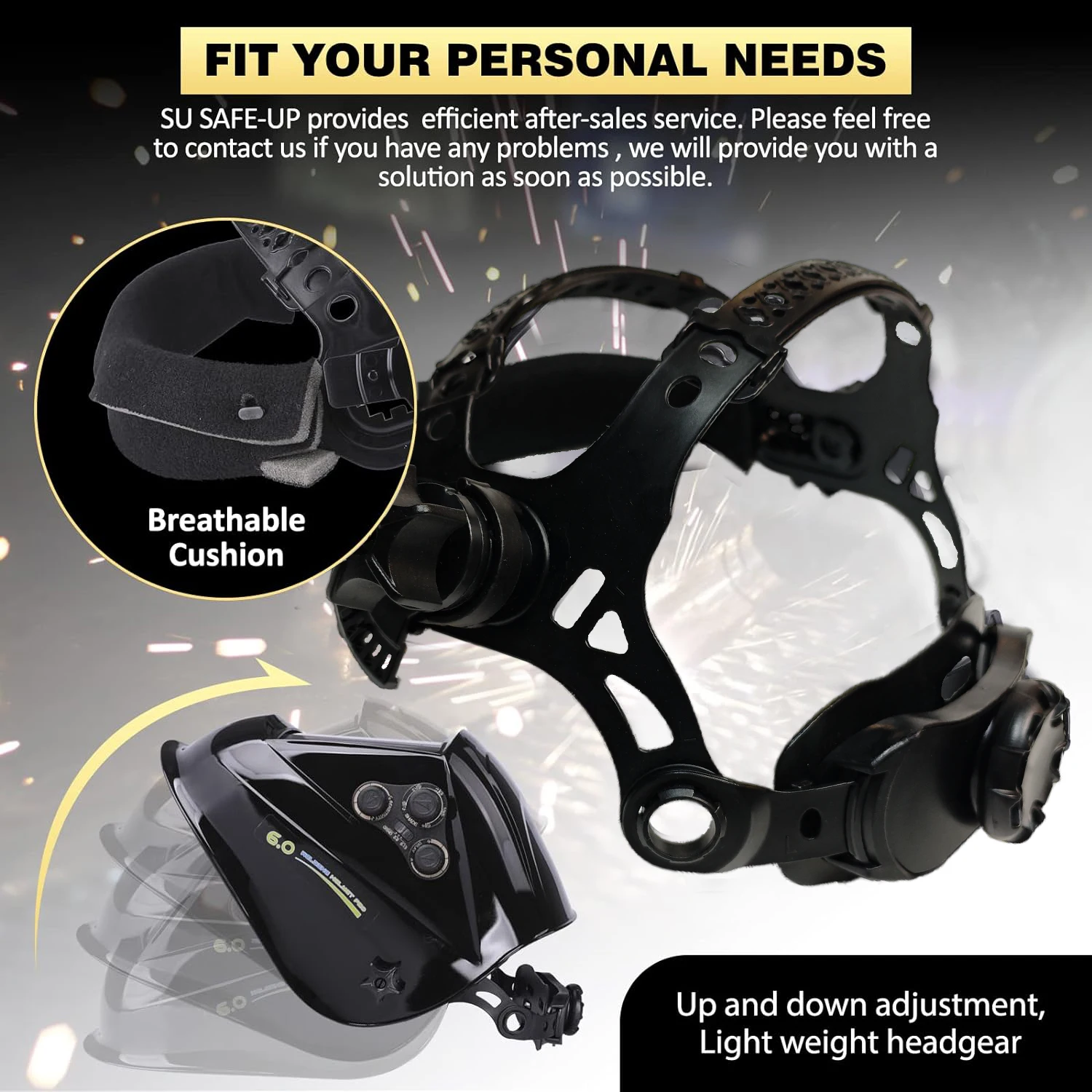 Maschera per saldatura 1/1/1/1 Oscuramento automatico Casco per saldatura Vista ampia 3,93x3,81 pollici Colore vero 4 sensori per saldatrice MIG MAG MMA - immagine 5