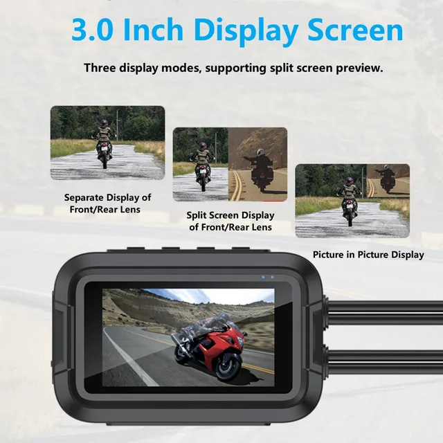 와이파이 GPS 오토바이 대시캠 듀얼 AHD 1080P 대시 캠은 오토바이 작동과 안전을 위한 모토 카메라로 사용되며, 전면 및 후면 블랙박스 기능과 함께 비디오 녹화를 수행합니다.