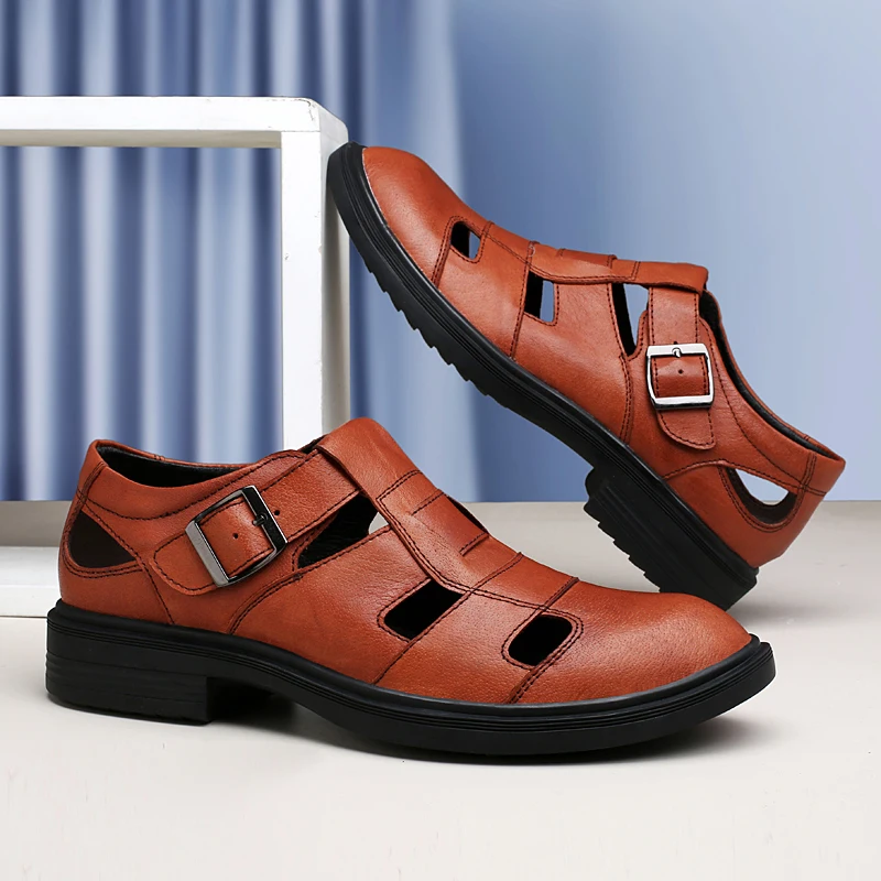 Men's Genuine Leather Casual Summer Sandals Breathable Outdoor Camping Shoes Versatile Big Size 36-48 leather sandals summer sandals