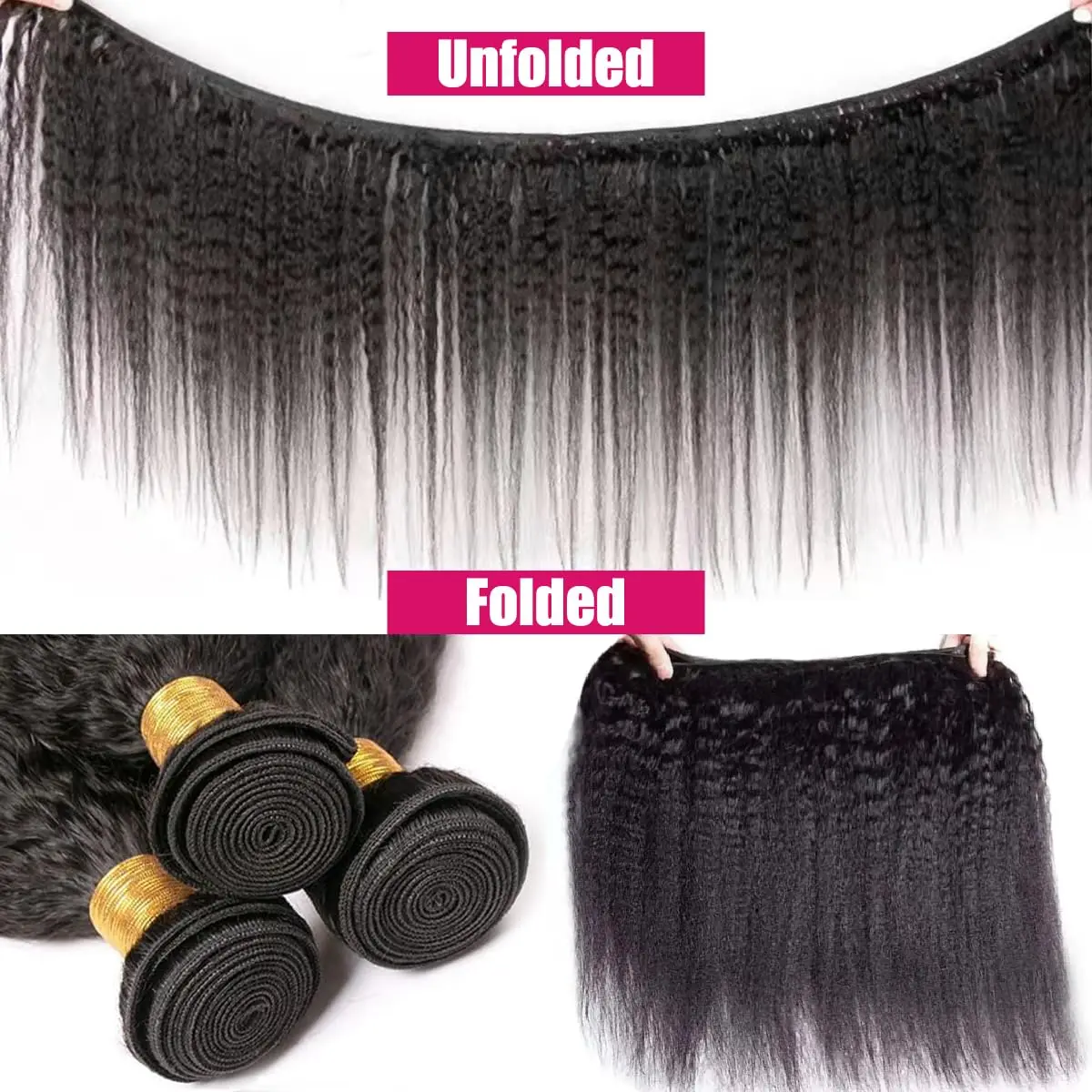 Kinky Straight Human Hair Bundles 30 Inch Sew in