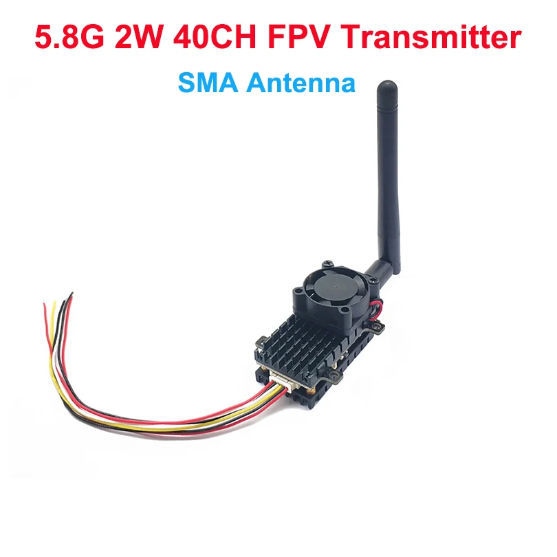 5,8 GHz 2 W FPV-Funksender TS582000 5,8 G 2000 MW 48 CH mit Lüfter SMA-Antenne für Starrflügelflugzeuge FPV-Drohnen