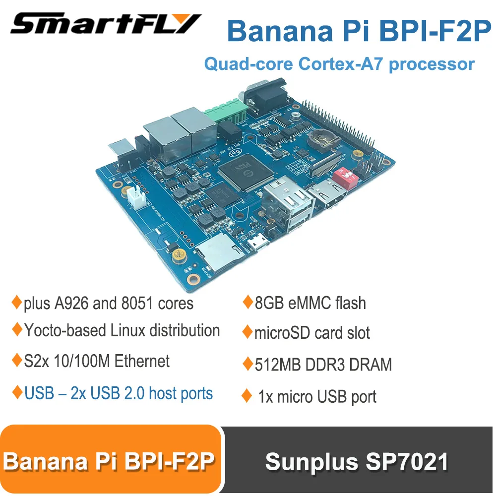 Scheda Di Controllo Industriale Banana Pi Bpi F2P 8Gb Emmc Flash Sunplus Sp7021 Quad-Core Cortex-A7 Processore 512Mb Ddr3