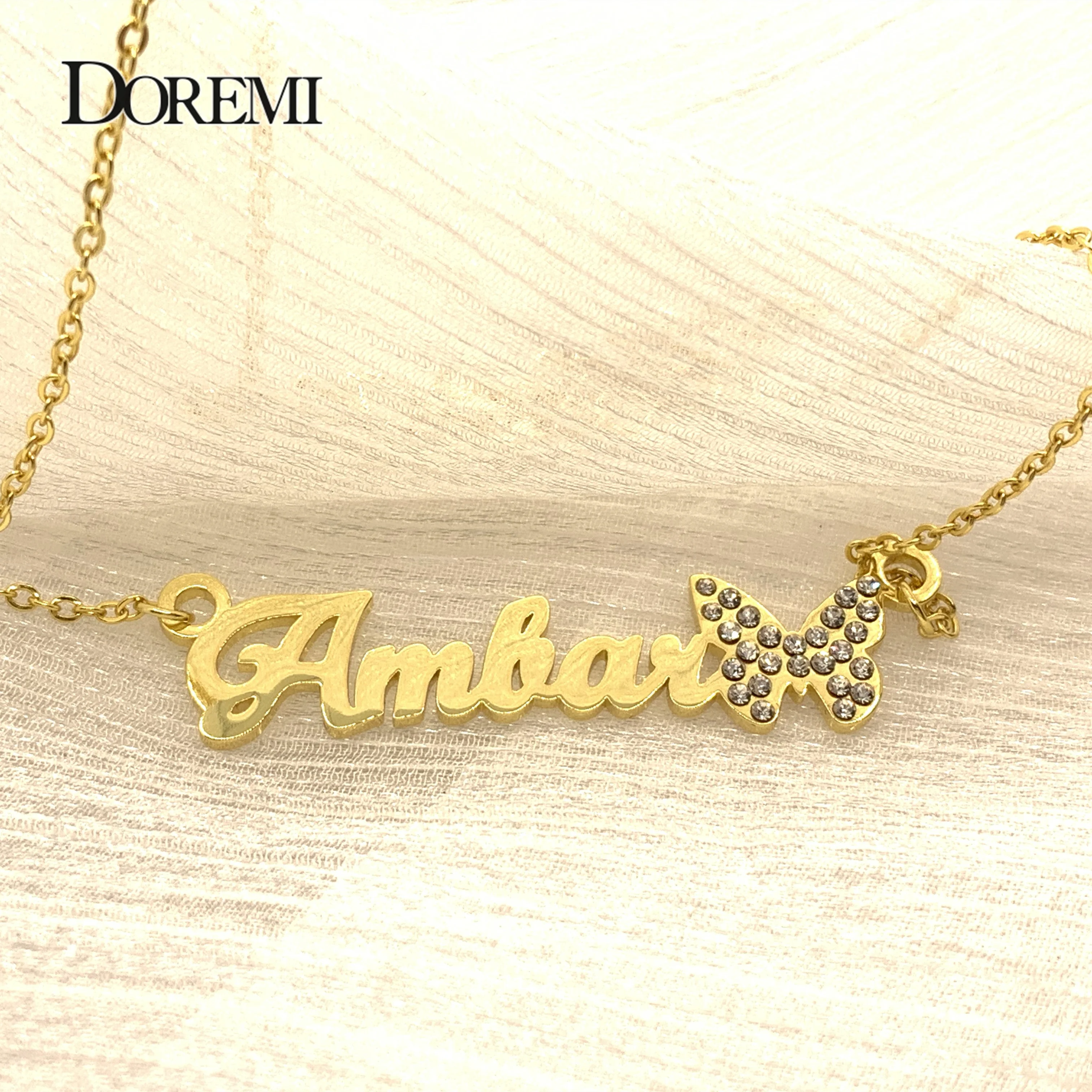 DOREMI One CZ Butterfly Necklace Stainless Custom Name Necklace with Butterfly Personalizd Pendant Gift for Mom Family