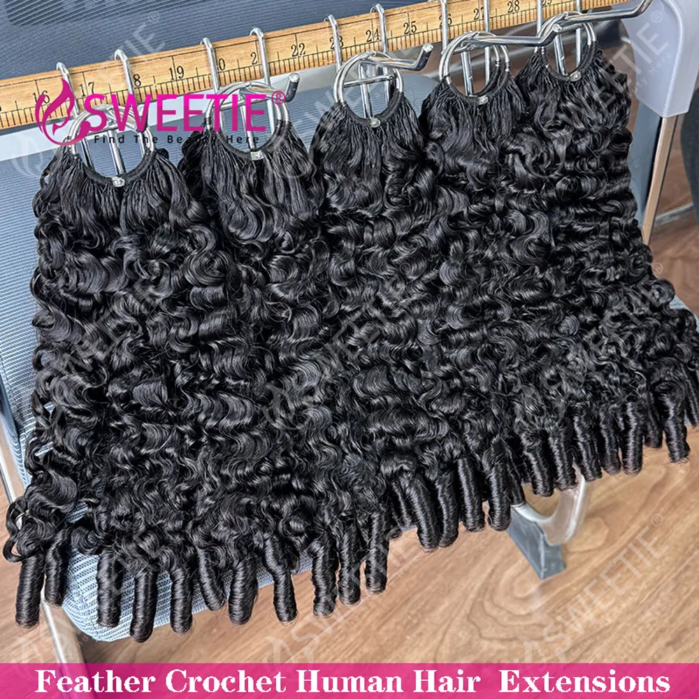 12A Burmese Pixie Curly Crochet Human Hair Knots Feather Crochet Hair Extensions Cambodian Curly Braiding Hair 100% Human Hair 3