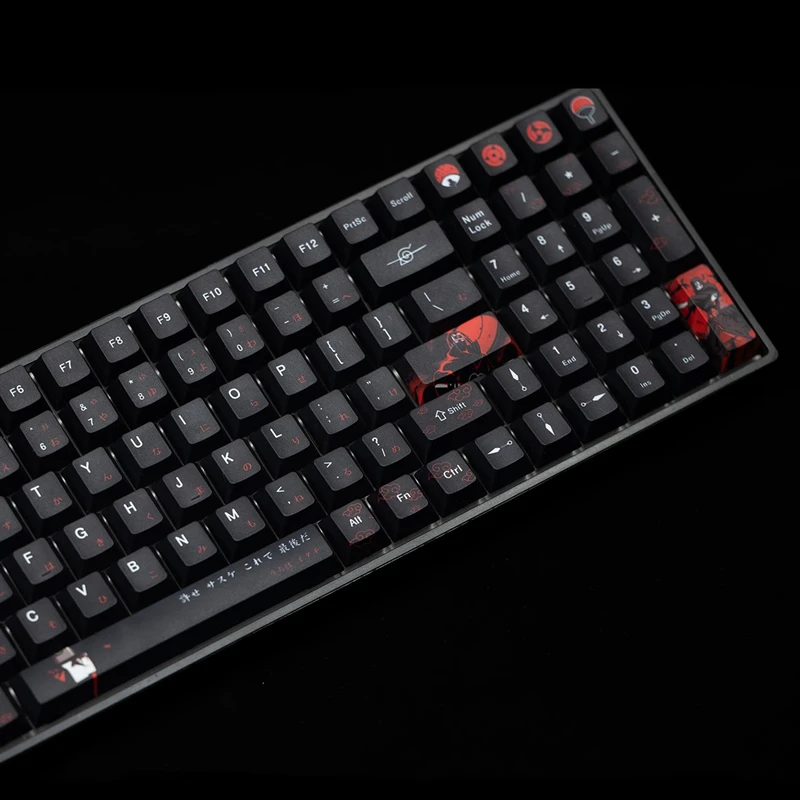 Japonês Anime Cartoon Keycaps Pbt Dye Sublimation Uchiha Itachi Key Caps Perfil de Cereja à Prova de Luz Preto Vermelho Conjunto