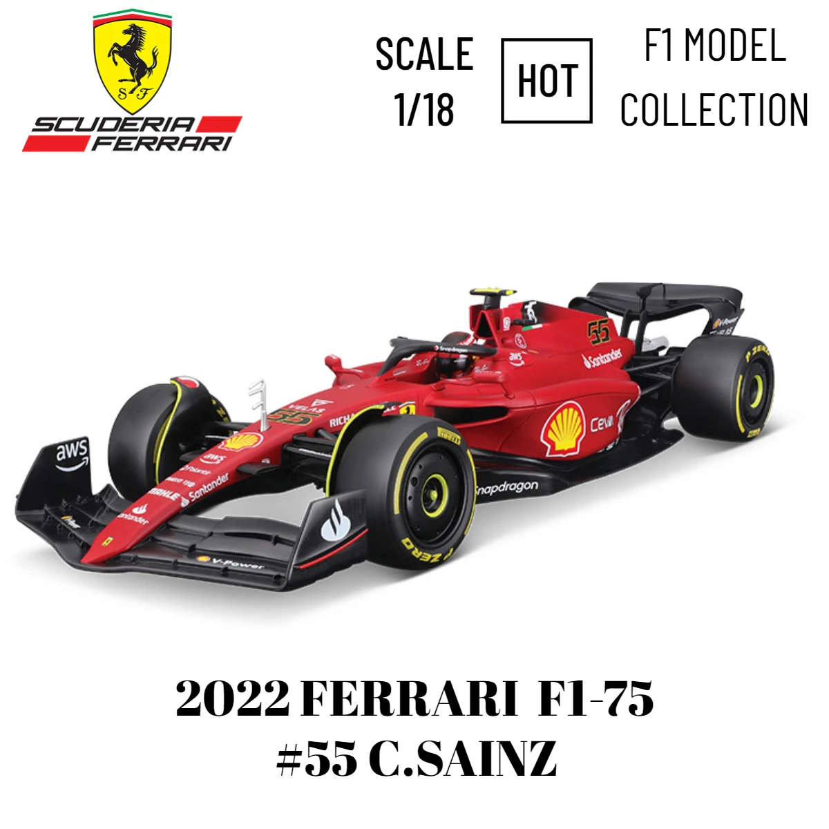 Bburago 2022 F1 Car Model Replica Scale 118 Ferrari Racing F1-75 Leclerc Sainz Kids Room Decor Xmas Birthday Gift Toys For Boys - Railed/motor/cars/bicycles