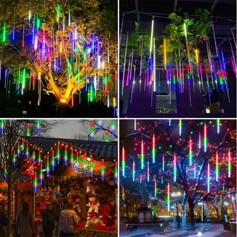 Description Picture 6 of item1/2/3/4 Set Patio Street Meteor Shower Festoon Led Light Outdoor Garlands Garden Light Xmas Tree Decor for Christmas Decorations
