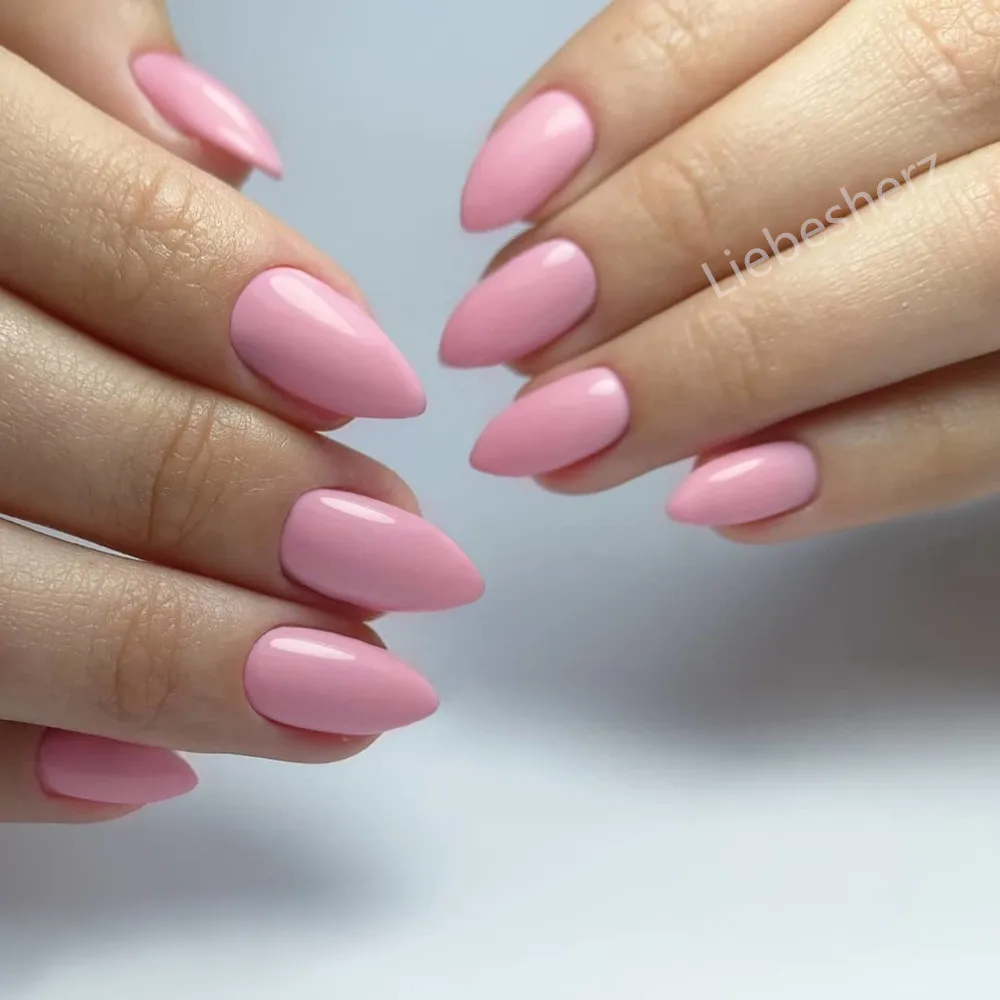 

24Pcs Artificial Press On Fake Nails With Jelly Glue Shiny Pink Short Stiletto False Nail Full Cover Finger Tip Manicure Tools