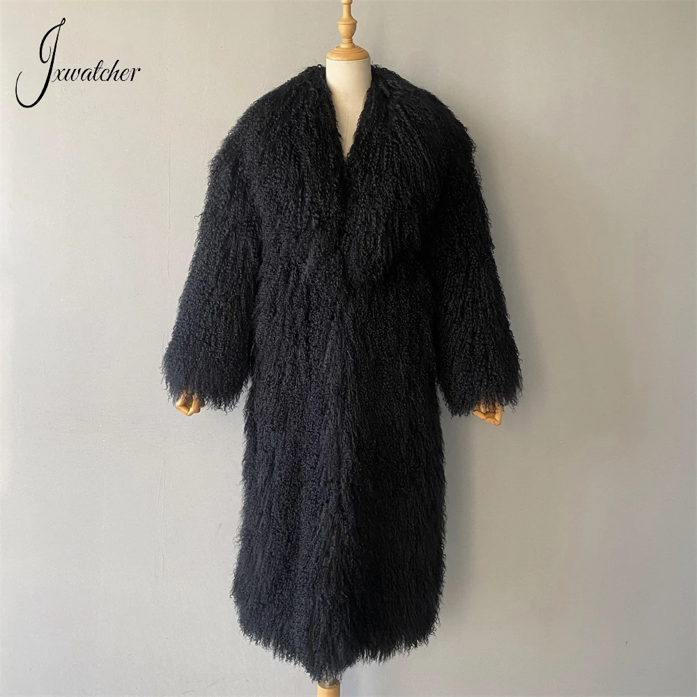 

Jxwatcher Women's Real Mongolian Sheep Fur Coat Autum Winter Fashion Fluffy Woman Clothing Ladies Luxury Long Coats New Arrival