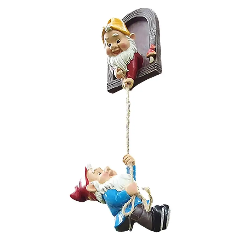Grappig Klimladder Kabouter Tuinbeeld - Hars Sculptuur - 25x8x6.5 Cm - Schattige Buitendecoratie
