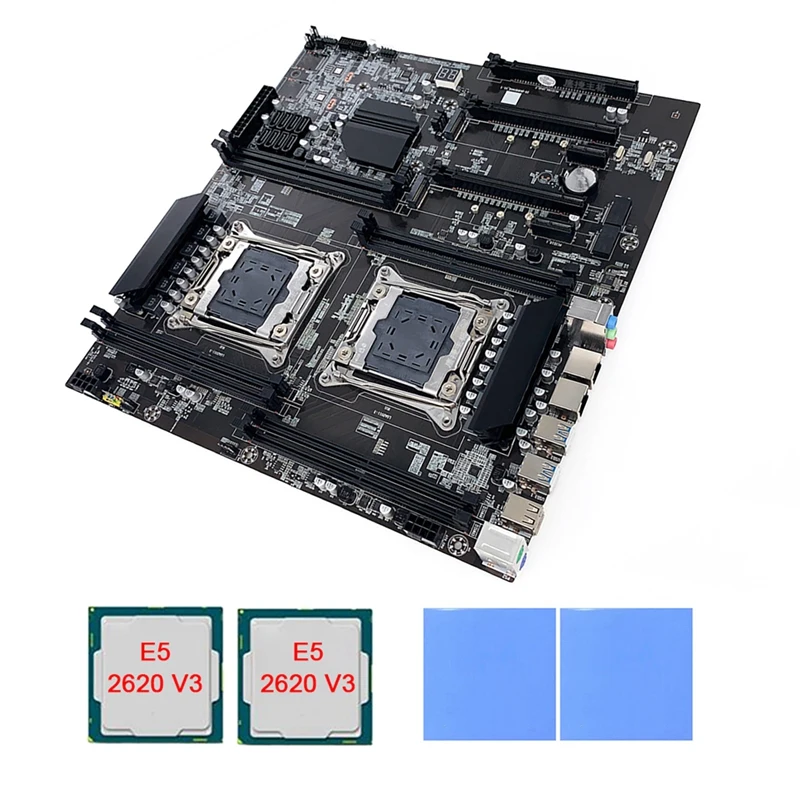 

NEW-X99 Dual-Socket Mining Motherboard With 2X E5-2620 V3 CPU+2X Thermal Pad LGA2011-3 Dual CPU DDR4 Memory Slots 8X SATA2.0