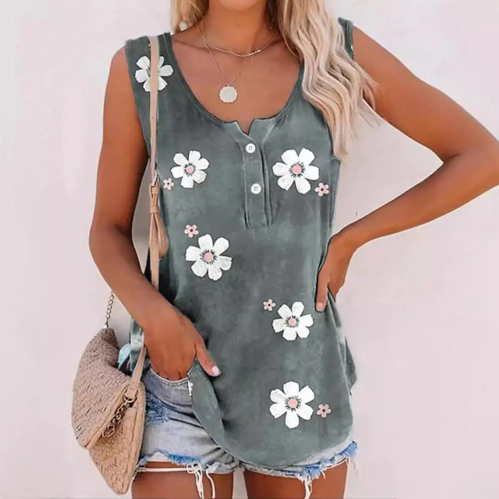 

Summer Round Neck Tank Top Floral Print Sleeveless Tank Tops for Women Loose Flowy Tunic Streetwear Casual Summer for Everyday