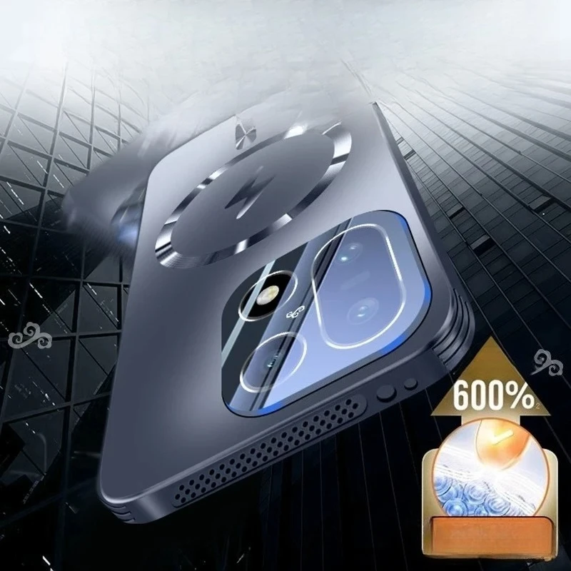 Luxury Matte Magnetic Case with Edge Cooling and Lens Tempered Glass Film for Wireless Charging Compatibility