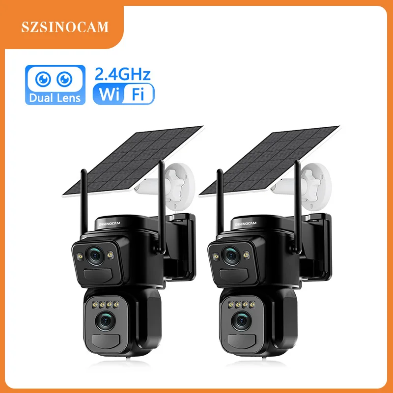 SZSINOCAM 2PCS Dual Lens Solar WiFi Camera Outdoor Security 24h Record Built in Battery Solar Panel Wireless Cam Alarm 1