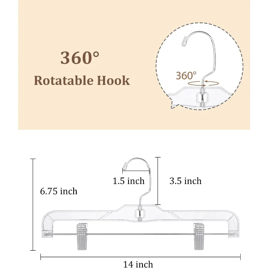 15Pack 14Inch Clear Plastic Skirt Hangers with Adjustable NonSlip Clips for Shorts Jeans Trousers Ideal Storage Solution for Wa