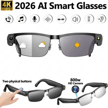 Occhiali Smart 4K 2026 con Traduzione AI, Lenti Fotocromatiche, Chiamate Vocali HD, Musica e Audio Open-Ear Locale
