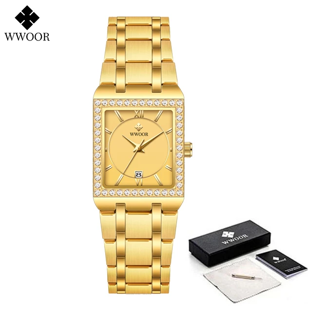 WWOOR Women's Gold Luxury Steel Bracelet Watch