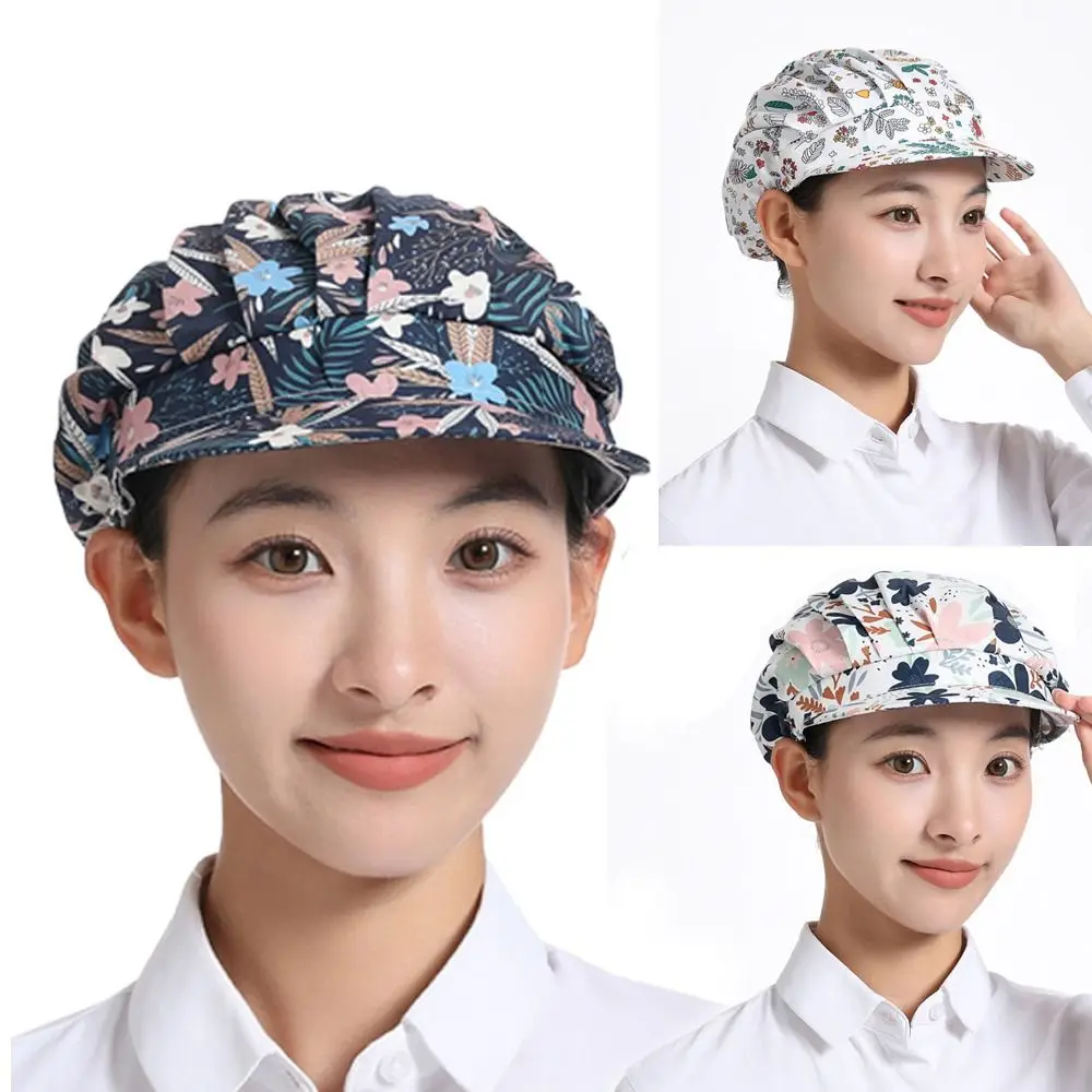 WomenCottonDustproofWorkCapPrintingFabricBundledHairChefCap