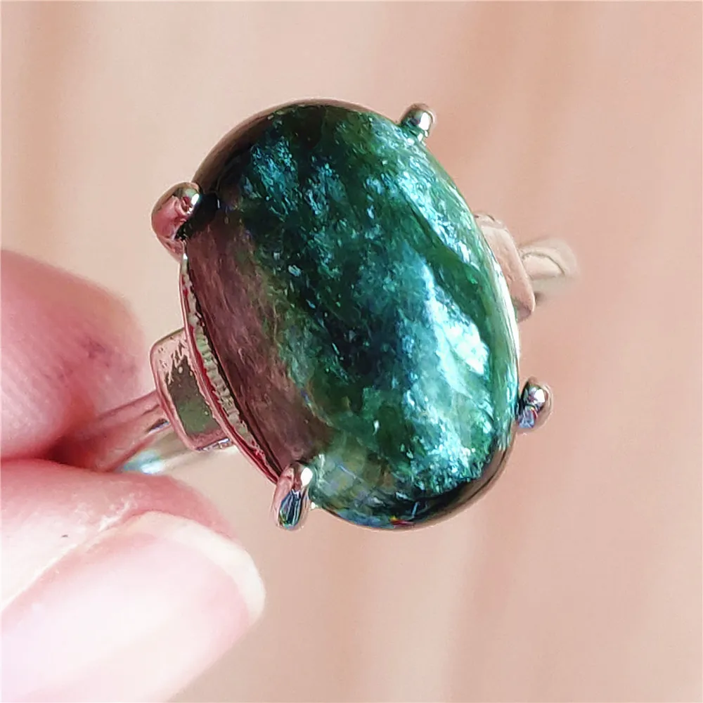 silver rings Natural Green Seraphinite Adjustable Size Ring Women Men Seraphinite Ring Clinochlore Oval Gemstone 925 Sterling Silver AAAAAA gucci ring