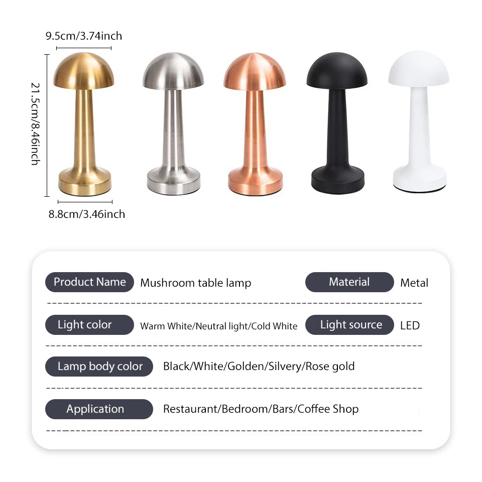 Mushroom LED Desk Lamp USB Charging Table Lamp Three Colors Touch Switch Bar Bedroom Lamps Home Decoration Reading Night Light