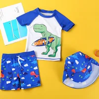 1-12Years Children Long Sleeves Short Sleeves Split Bathing Suit Baby Boys Girls Cartoon Swimsuits+Shorts+Cap Three-piece Set 3