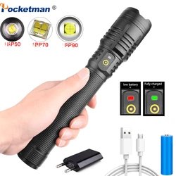 가장 밝은 LED 손전등, P90 줌 손전등, 18650 26650 배터리 랜턴 사용, P50.2 P70.2 플래시 라이트