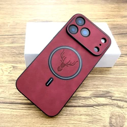 Luxury Faux Leather Retractable Case with Magsafe Wireless Charging Capability - iPhone 12 Pro Max (Red)