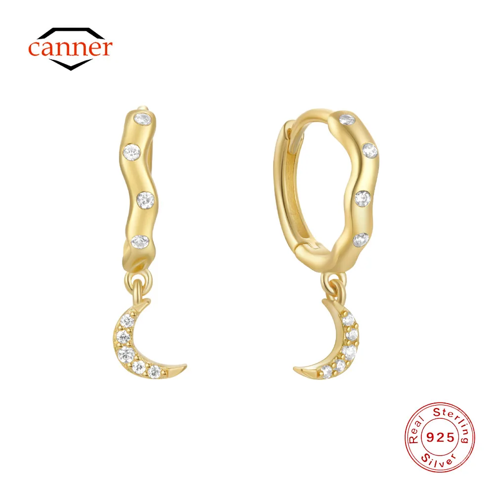 

CANNER 925 Sterling Silver Moon Zircon Drop Earrings For Women 18K Gold Ins Loop Ear Buckle Minimalism Fine Jewelry Gift