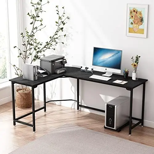 

Inch L-Shaped Corner Computer Desk, Home Office Desk, Large Space Gaming Desk, Studying Writing Table Workstation, Gray White l