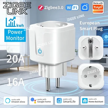 WiFi or Zigbee3.0 Smart Plug 16A/20A EU Smart Socket With Power Monitor Timing Smart Life Support Tuya Alexa Google Home Yandex 1