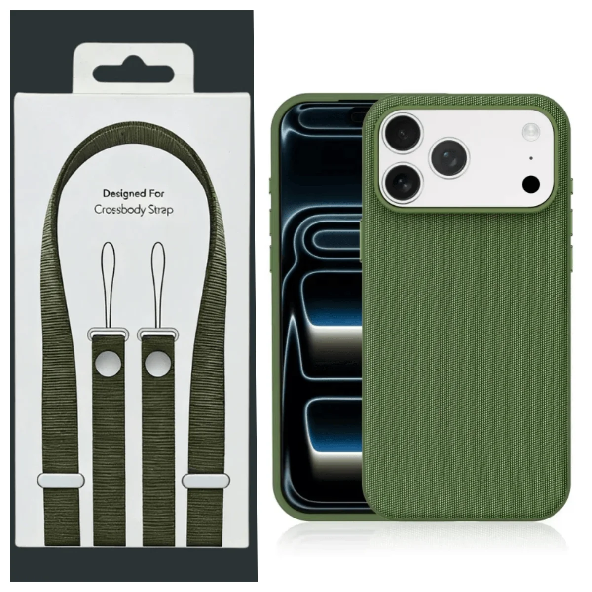 Luxurious Leather Crossbody Phone Case with Woven Neck Strap and Wireless Charging Capability
