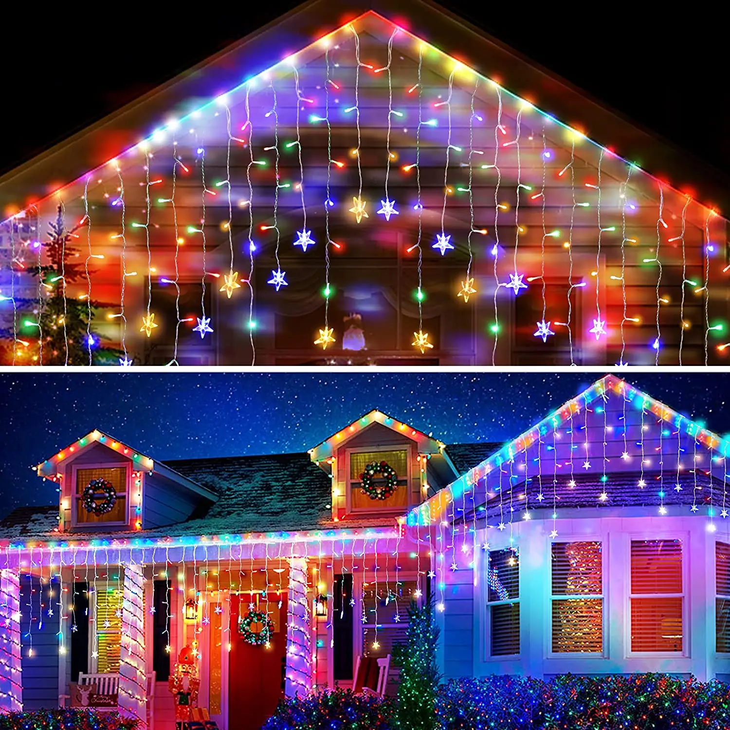 Floco de neve decoração de natal 2025 guirlandas de rua na casa led luzes de sincelo ao ar livre cortina à prova dwaterproof água luz da corda de fadas