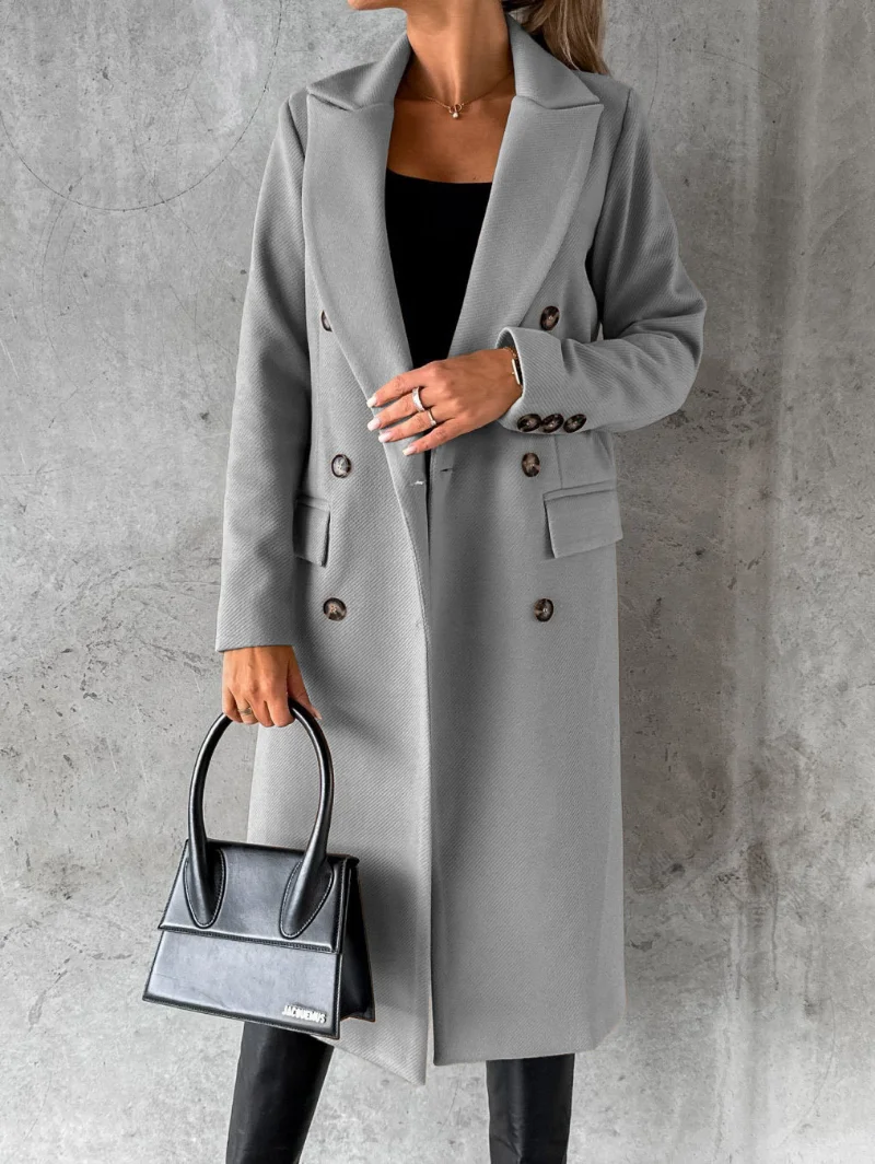 

Plain Lapel Long Sleeve Button Winter Long 2023 Wool&Blends Coat Women Classic Fashion Loose Fitting Coats Femme