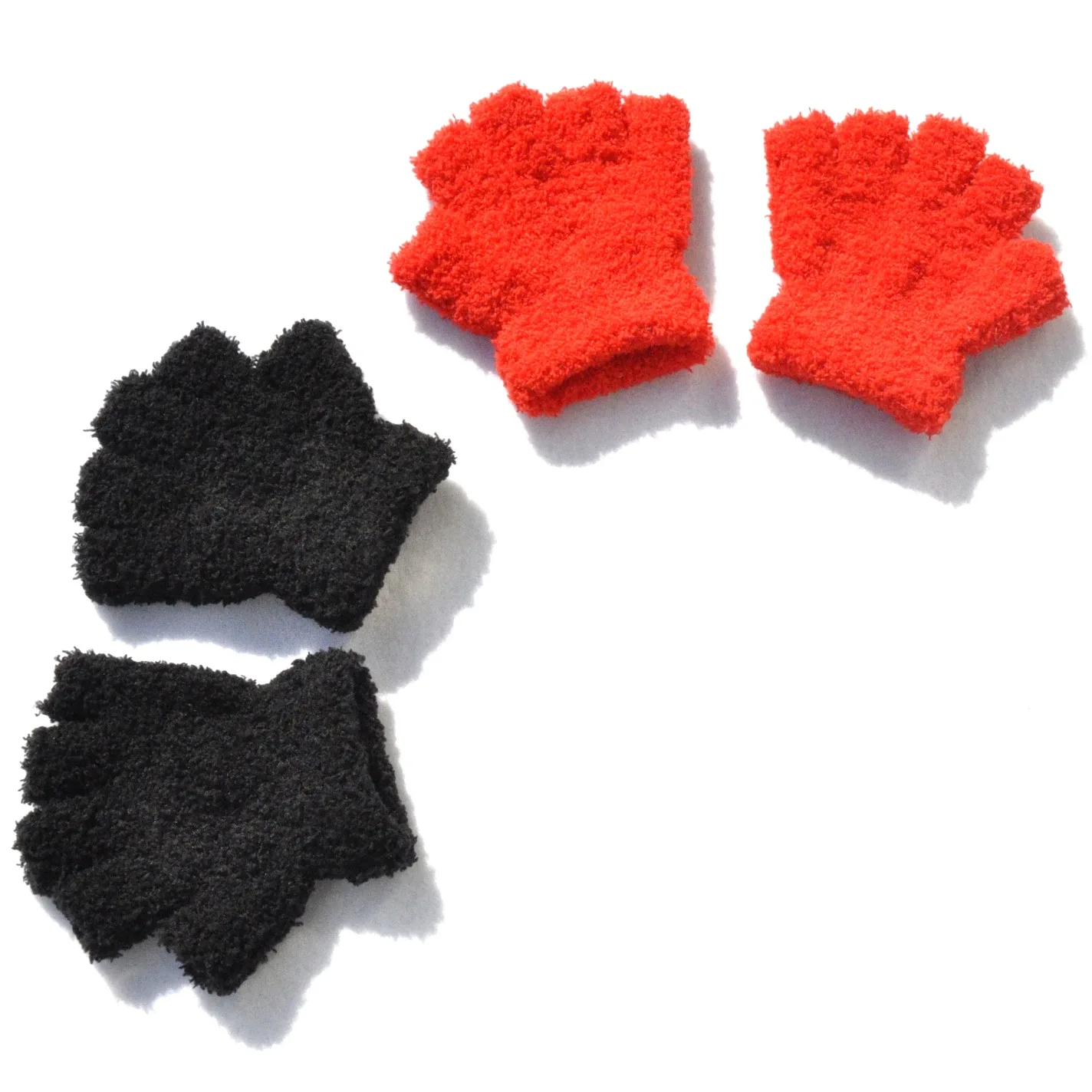 Warm Plush Baby Gloves Children Kindergarten Pupil Student Winter Mittens Coral Fleece Half Finger Gloves For 5-11Y Kid