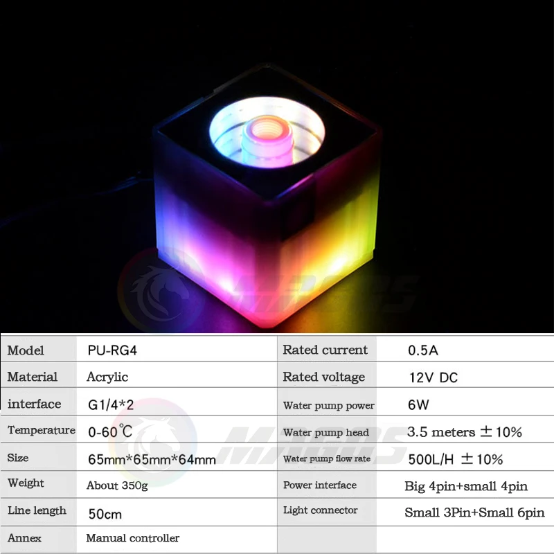 Zemod-computer Water Cooling Pump Full White pc Liquid Cooler Engine Universal Thread Argb 5v 65x65 mm g1 4 - Imagem 3
