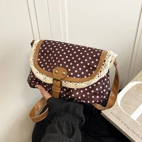 French Retro Dot Women Shoulder Bags Sweet Lace Ladies Flap Crossbody Bag Purse Elegant Portable Female Lightweight Handbags