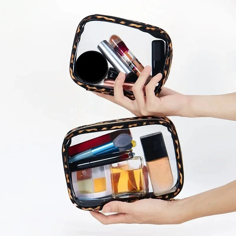 Portable Transparent Makeup Bag Leopard Print Waterproof Wash Cosmetic Bag Large Capacity Toiletries Storage Cosmetic Organizer