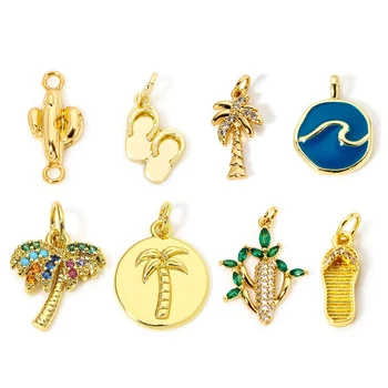 1 pezzo di ottone oceano charms 18 carati placcato oro reale cactus cocco palma pantofole pendenti per collana creazione di gioielli fai da te 1