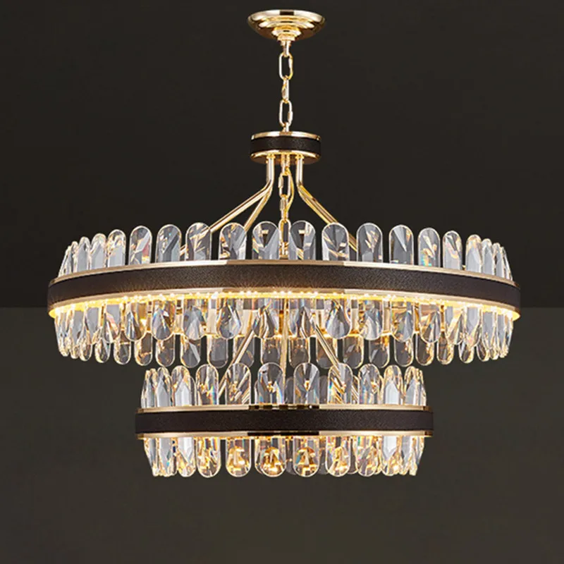 

LED Postmodern Round Oval Crystal Chandelier Lighting Lustre Suspension Luminaire Lampen For Dinning Room