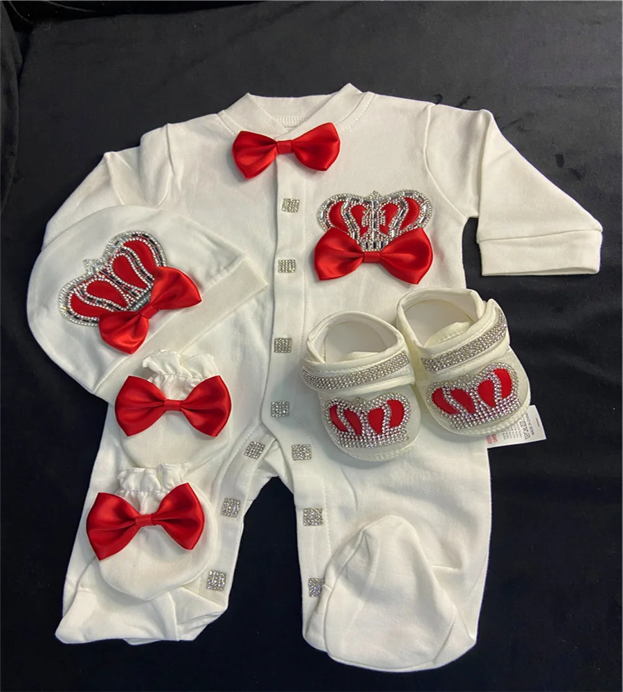 Personalized Light Pink Newborn Welcome Home Outfit Set with Crown Jewelry