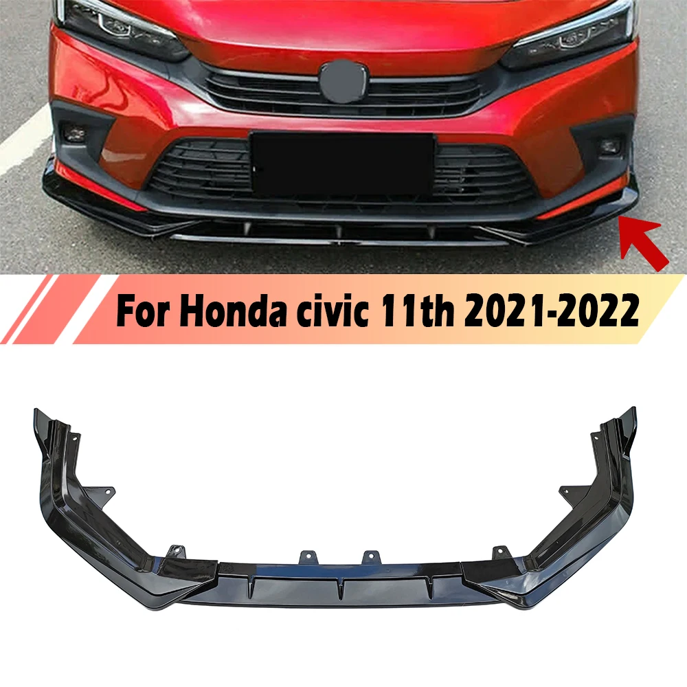 

Сплиттер для переднего бампера автомобиля из полипропилена, 3 шт., защитное покрытие для диффузора губ, углеродное волокно, внешний вид для Honda Civic 11th 2021 2022
