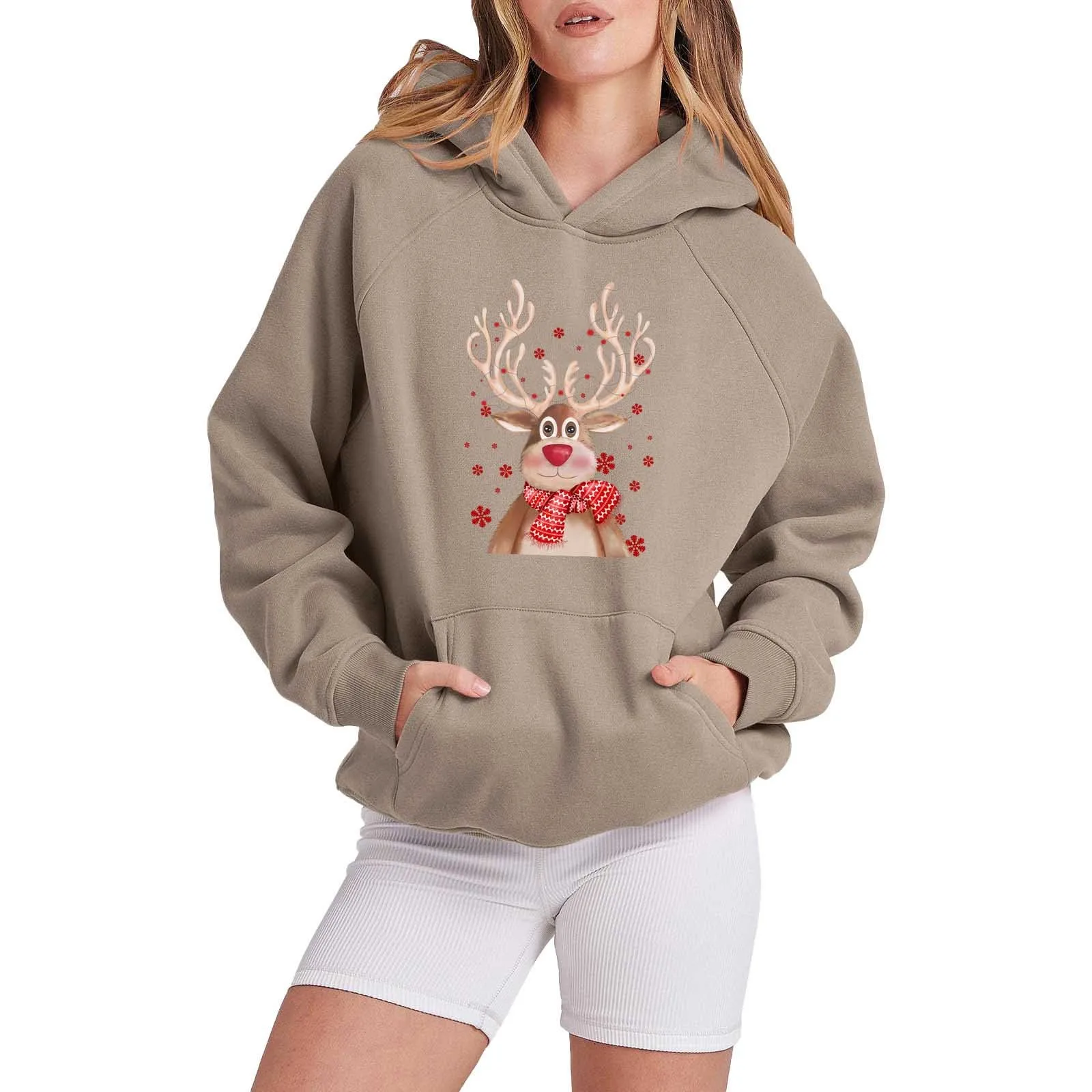 

Women Christmas Loose Long Sleeve Tops Pullover Hooded Shirt Hoodies Women Sweatshirt Blusas Para Mujer Sudaderas De Mujeres