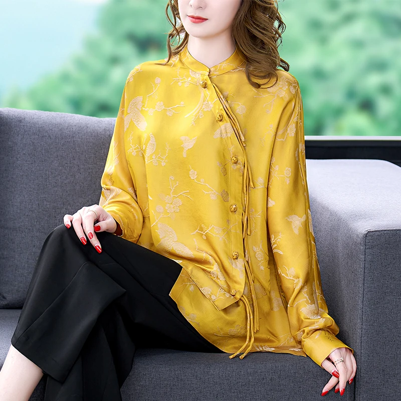 Bluelea silky jacquard blouse イエロー　レモン Silky jacquard blouse | Bluelea