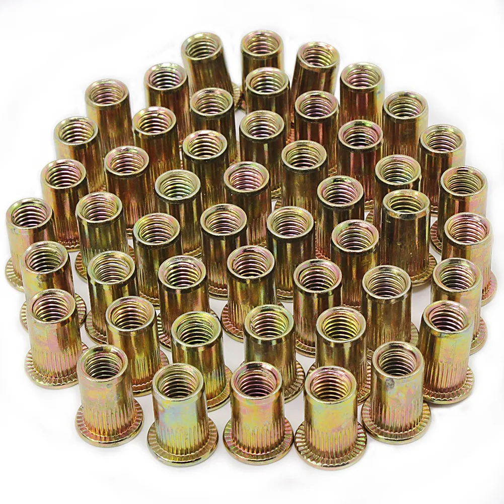 50 X M6 Nutserts Rivet Nuts Flange Blind Rivnuts Zinc Plated Steel Nut Nutsert Plated Flat Head Threaded Insert Nut Kit