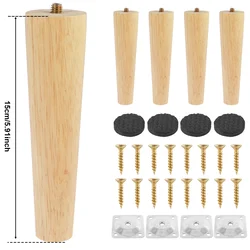 Set of 4 Solid Wooden Furniture Legs with Non - Slip Design (Straight 15cm)