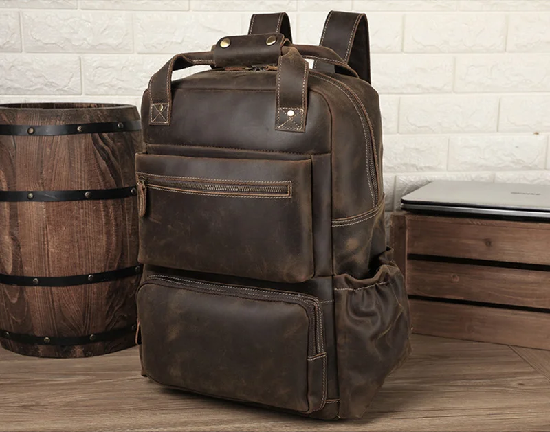Leather Backpack With Handle For Men