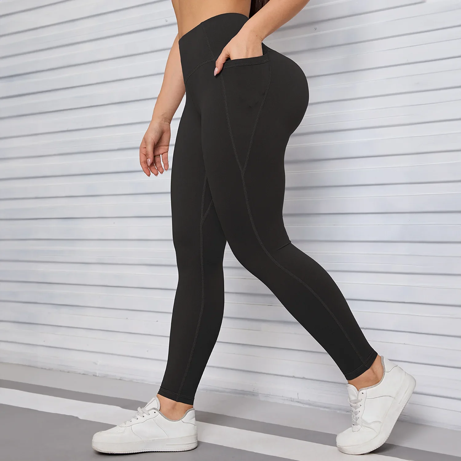 Pantalones de Yoga con bolsillos para mujer, mallas deportivas con Control de barriga y levantamiento de glúteos, mallas de entrenamiento de Color sólido, ropa deportiva