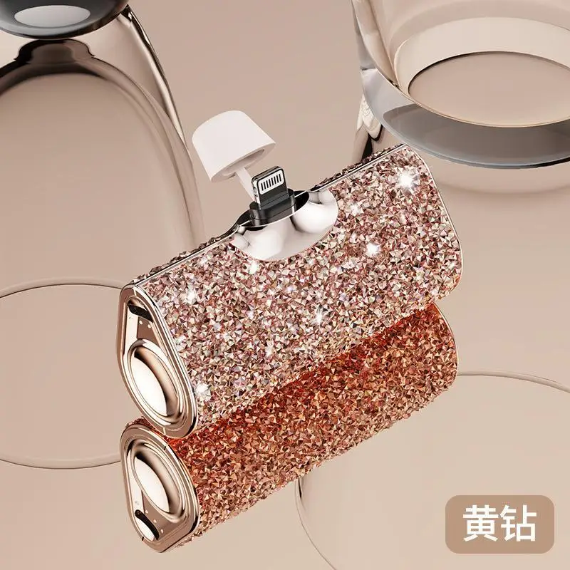Shining Glitter Diamond 5000mAh Mini Power Bank Portable Charger with Shiny Diamond Attachment Battery Pack for Mobile Phone